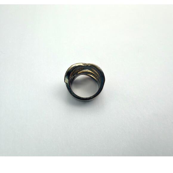 Wide Pavé Rhinestone Criss Cross Statement Ring Two Tone - Picture 2 of 7